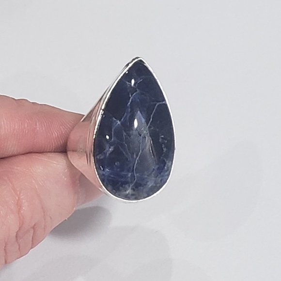 Hand Crafted Jewelry - Sodalite ring, 925 silver large sodalite gemstone vintage goth unisex ring